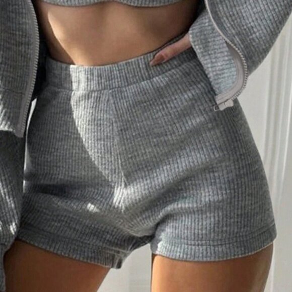 Grey Casual Women's 3 piece set, bra shorts and cardigan - Picture 3 of 3
